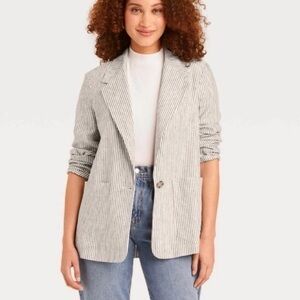 a new day Women's White and Blue Seersucker Pinstripe Blazer (112)